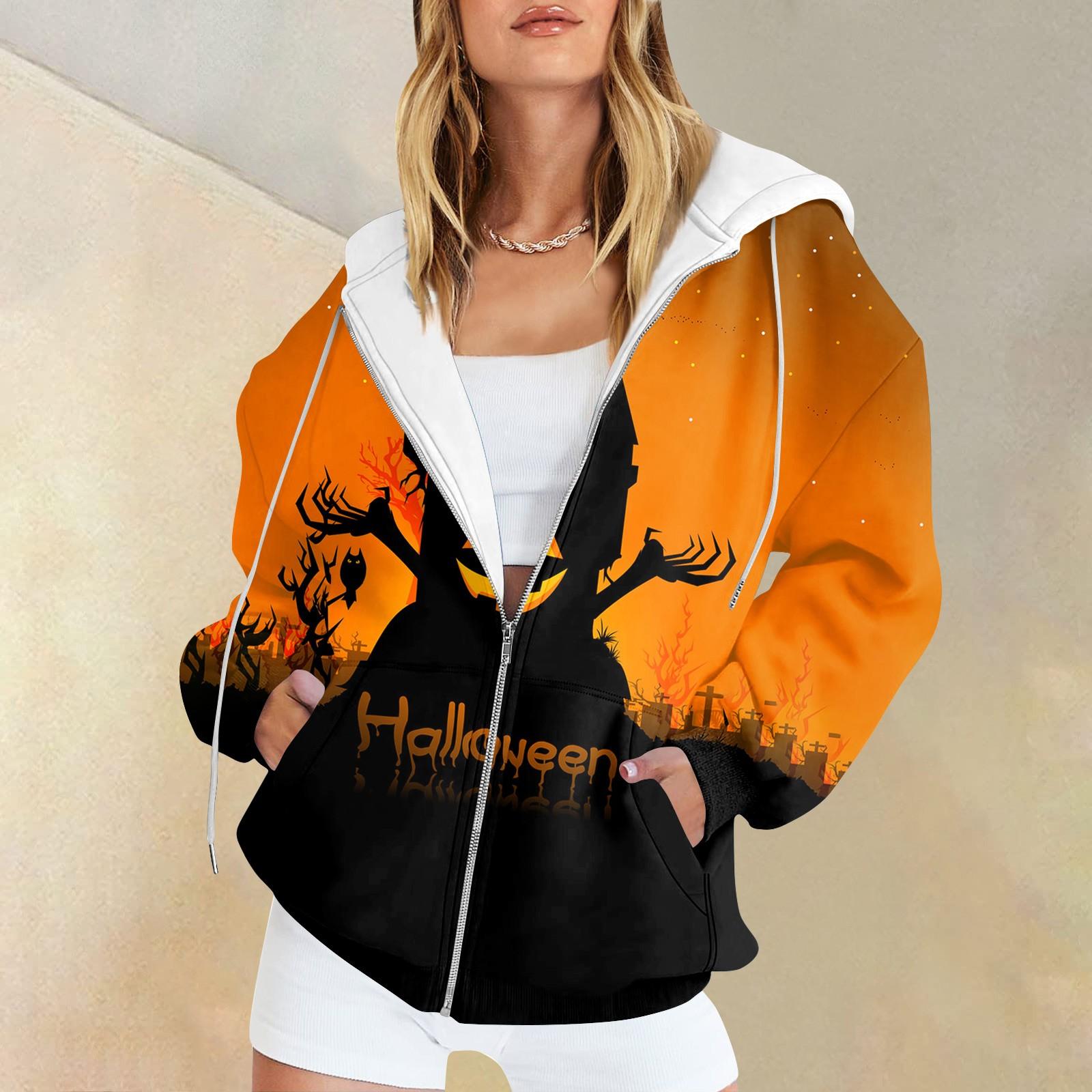 Женская мода повседневная толстовка с принтом на Хэллоуин осень-зима с длинным рукавом — фото 10
