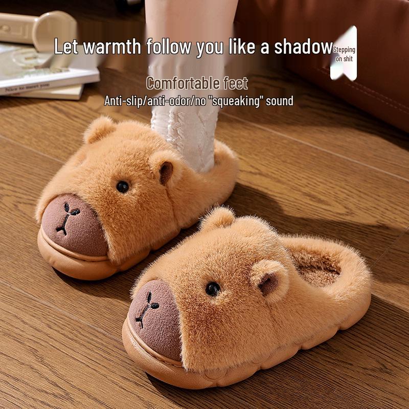 Capybara Cotton Plush Slippers - Winter 2025 | Men's & Women's Warm, Thick-Soled Indoor Footwear
