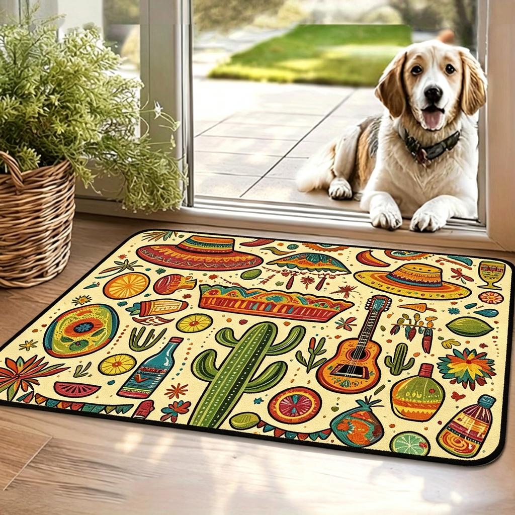 Vibrant Mexican Festival Welcome Doormat for Front Door Floor Mat Home Decor Sombrero and Tequila Graphic Print Stylish Indoor