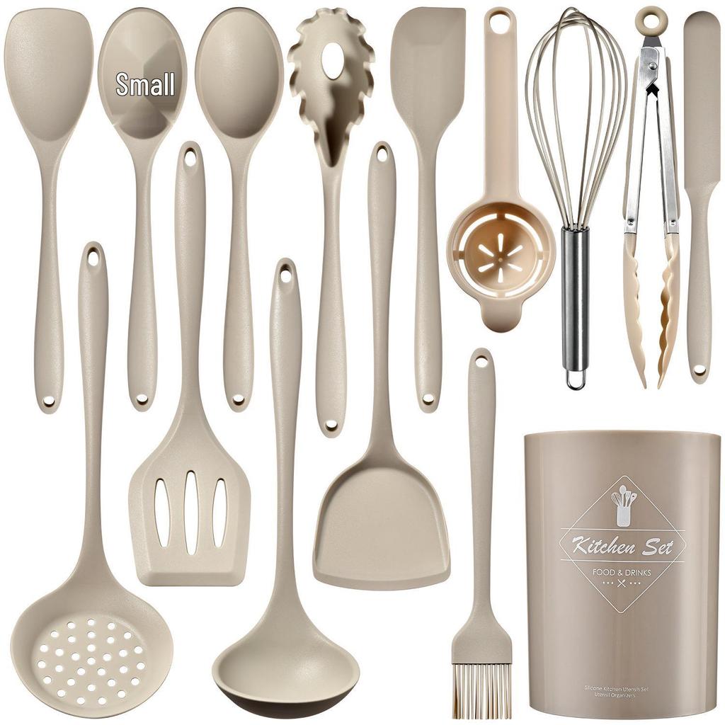 Non-Slip Silicone Cooking Set: High-Temp Resistant Soup Ladle, Stir-Fry Spatula, and Pot Spoon