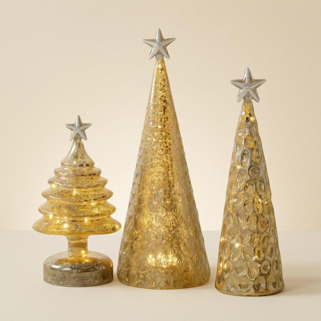 3 Pieces Glass Christmas Tree Semi-Transparent Tabletop Decoration Festive
