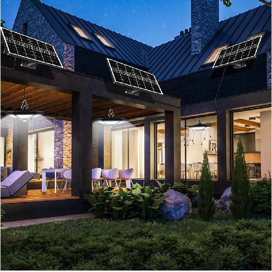 Solar Schuppenleuchte Solar Pendelleuchte Für Innen Außen 180 LED 1000LM Solarlampe Mit Fernbedienung für Scheune Pavillon Garage