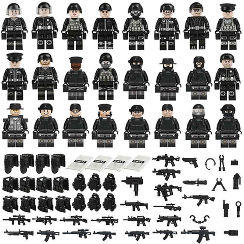 Black Swat 22 Models 24 Building Block Minifigures Small Particles Assembled Military Toys Opp Bags