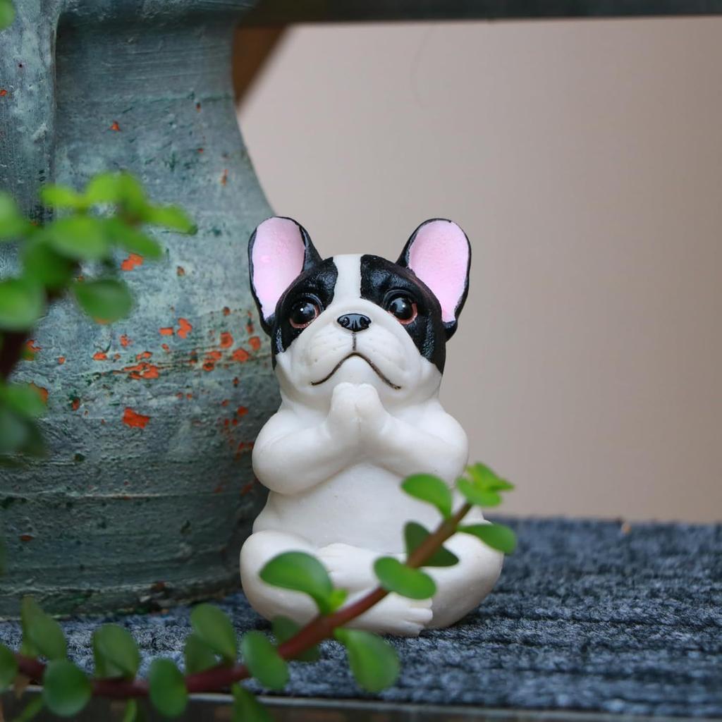 Resin Bulldog Sculpture Ornaments Meditation Dog Statue Yoga Animal Figurine Cute Garden Yard Ornament Indoor Home Desktop Decor
