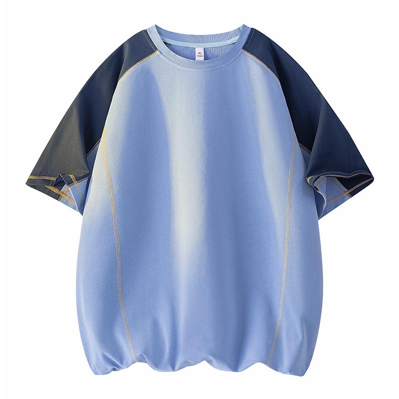 Short-sleeved Quarter-sleeved Men's Color-blocked Summer Youth Versatile Ice Silk Breathable Casual Sports T-shirt