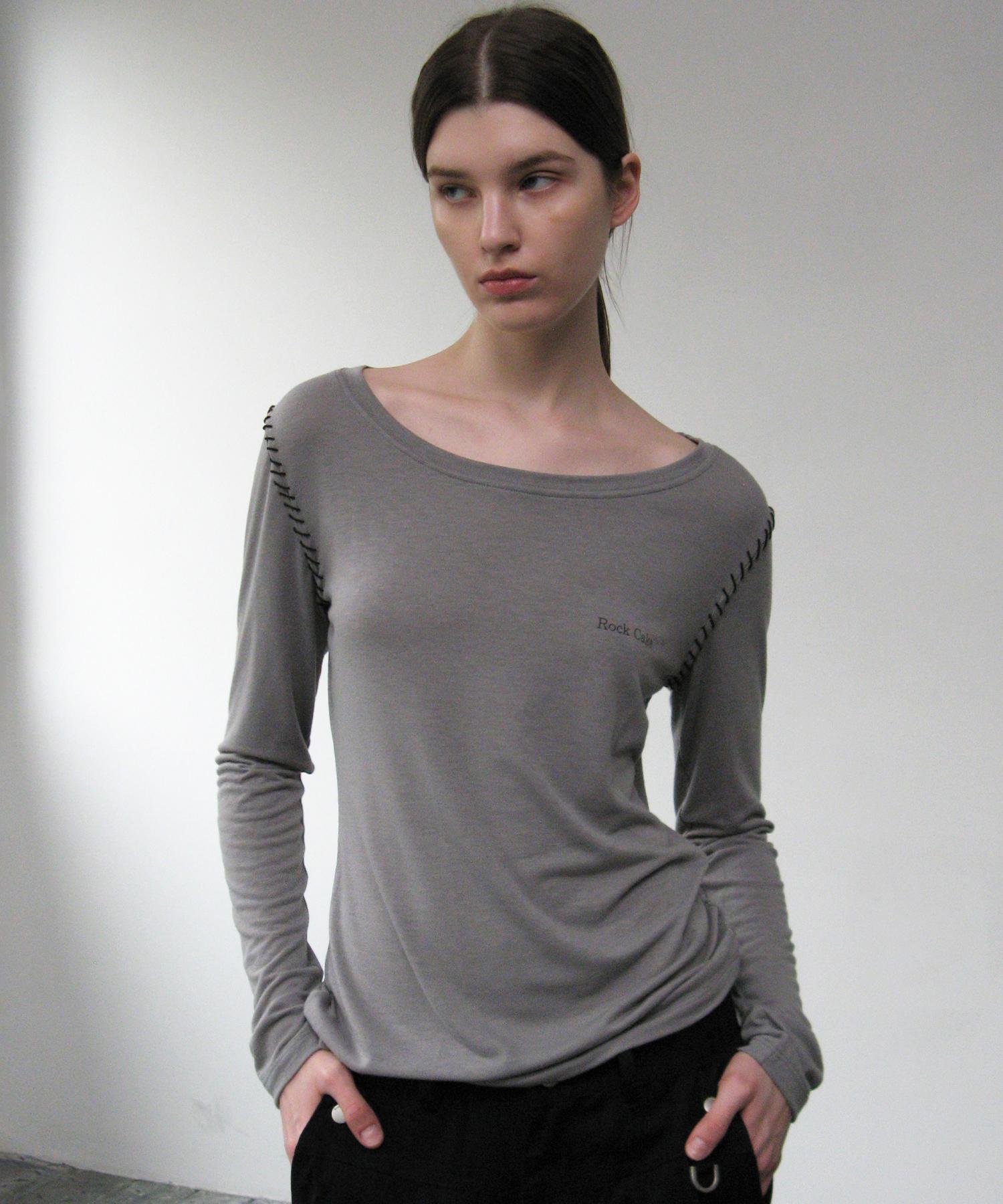 Rock Cake Rope Shoulder Long Sleeve Top - Gray Gray/S