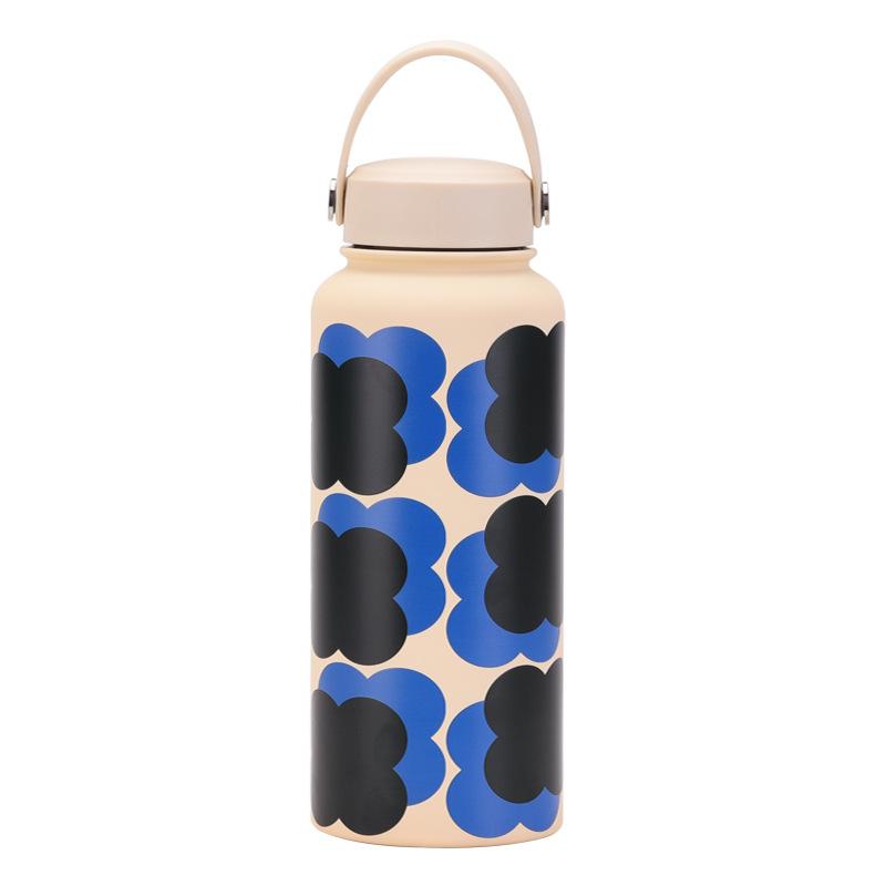 1L Thermos Cup Large Capacity Wide Mouth Portable Vacuum Sports Kettle Outdoor Printing Water Cup Female
