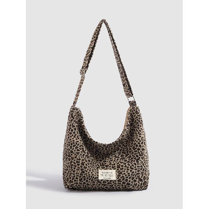 

Large Capacity Commuter Tote Bag for Women 2024 New Korean Style Leopard Print Canvas Bag Casual Simple Single Shoulder Crossbody Bag