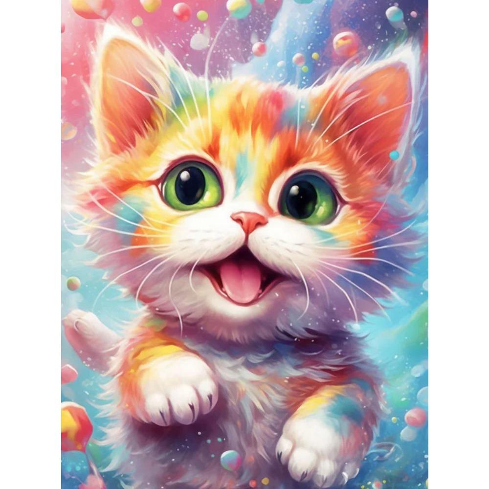 Diamond Painting Full Drill Watercolor Animal Round Diamond Painting Cartoon Scene Cat Diy Diamond Mosaic Painting Home Decoration