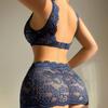 Cross-Border Sexy Lace Floral Sheer Tie-Up Bra & Shorts Lingerie Set