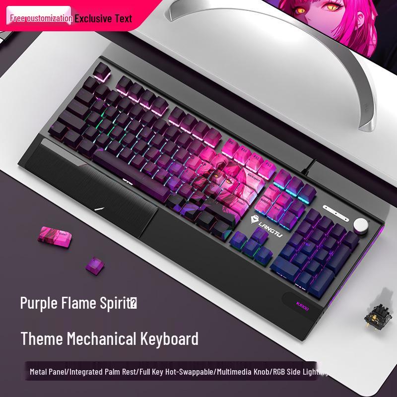 Langtu K1000 Mechanical Gaming Keyboard with Blue Switches - Custom PBT Theme for Girls & Office Use