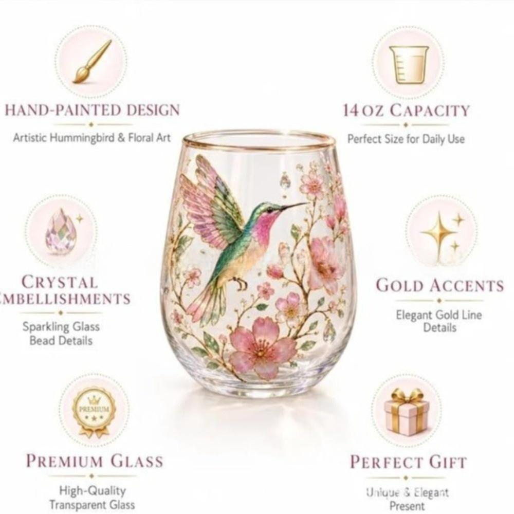 Transparent Garden Glass Tea Cup Gold Rimmed Milk Decorative Tumbler Hummingbird Joy Tea Cup