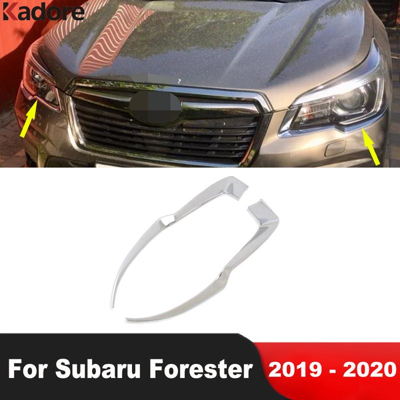 For Subaru Forester SK Chrome Car Front Head Light Lamp Eyebrow Cover Trim Headlight Eyelid Molding Strip Accessories