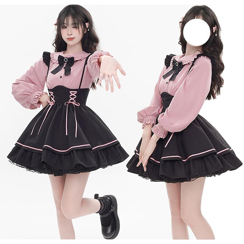 Suspender and This Mini Dress Features a Bow and a Long or Short Sleeve Top and Perfect for a Mori Girl This Dress Features a Ribbon and Is Perfect