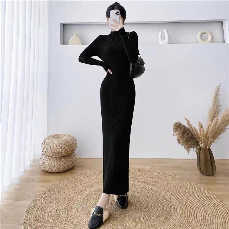 

Women s Slim-Fit High-Neck Long-Sleeve Knit Dress L 110-120 kg чёрный
