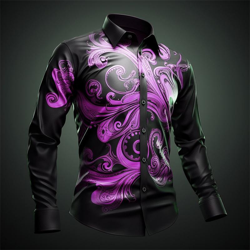 Mens Lightning Neon Shirt Button Down Long Sleeves Shirt Vacation Autumn Everyday Streetwear Summer Lapel 3D Printed Shirt