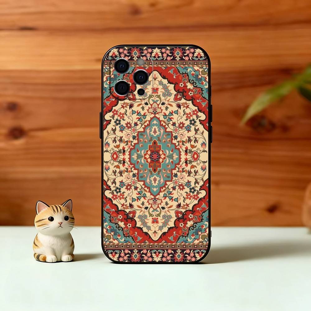 Vintage Persian Carpet Art Phone Case For iPhone 17, 16,15,14,13,12,11 Plus,Pro Max, Others Soft Black Cover