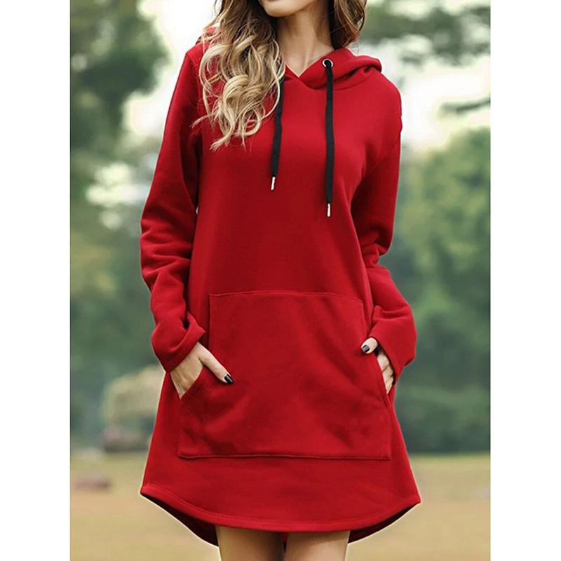 Autumn New Long Sleeve Plus Size Hooded Sweatshirts Women Winter Fashion Solid Casual Loose Hoodies Women Mid Length Office Ladies Hooded Tops 25011