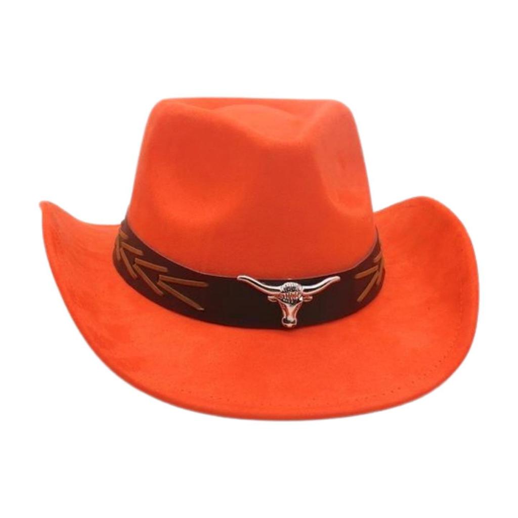 Ethnic Style Brown Cow Head Suede Top Hat Western Cowboy Hat Stage Jazz Hat