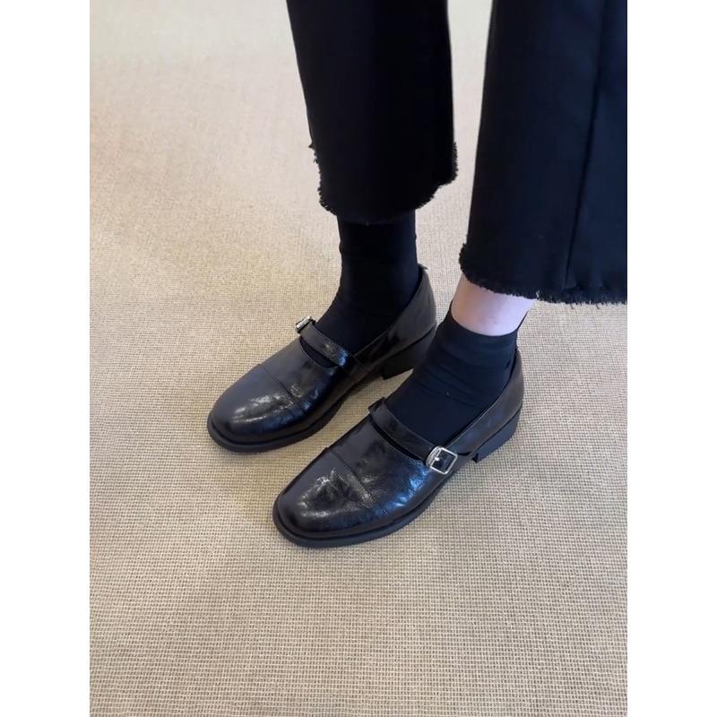 Стиль Ретро минималистичный стиль круглый носок флис маленькие кожаные туфли женские ремешок Мэри Джейн одинарные туфли толстый каблук 34 4567₽