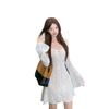 Hollow Lace Bell Sleeve Dress - Women's Elegant Slimming Autumn Style, Waist-Cinching Long Sleeve Skirt