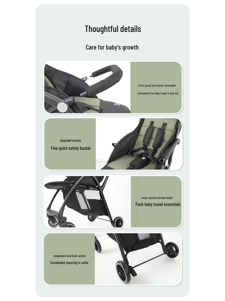 A10 Baby Stroller: Lightweight, Foldable, Four-Wheel Design for Sitting and Lying Down.