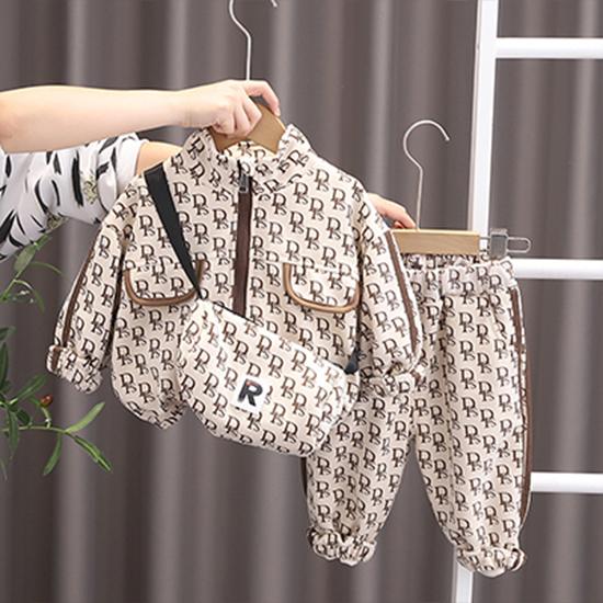 

Детский комплект для мальчиков, весна-осень, сумка через плечо, длинный рукав, воротник-стойка, куртка, модный детский комплект из двух предметов S коричневый