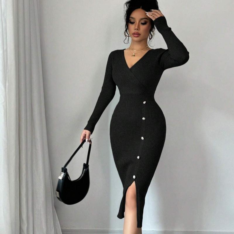 LYRIA French-style Dress, Mid-length, Cinched Waist, Figure-hugging, with A Tight-knit, Close-fitting Underdress.