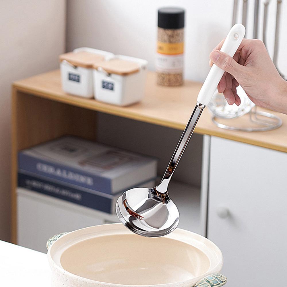 7Pcs Ceramic Handle Stainless Steel Cookware Set Soup Ladle Frying Spatula Colander Spoon Kitchen Accessories Cooking Tools