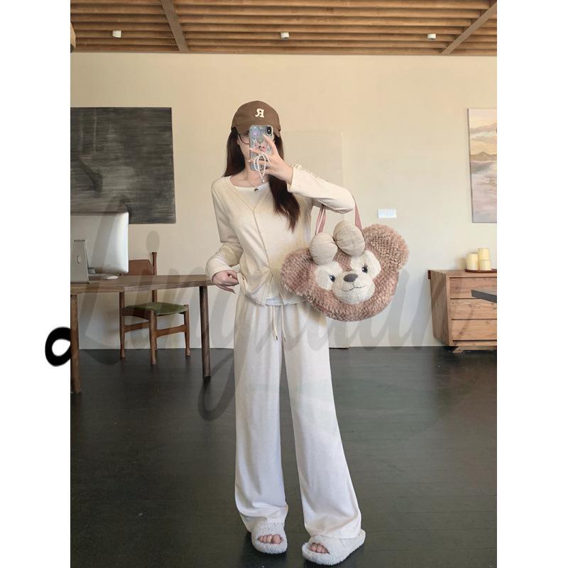 

Spring 2026 Plus Size Women s Two-Piece Hoodie & Wide-Leg Pants Set L хаки