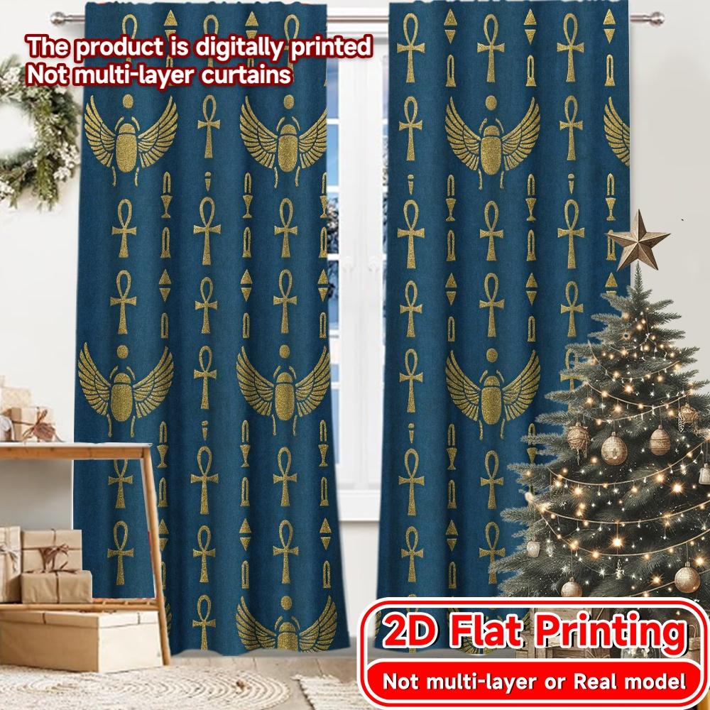 

2D Flat Printing 2pcs Ancient Majesty Chic Minimalist Curtains Versatile 100% Polyester Curtains Home Decor Decorative for 100*130 Grommet Top 1pcs