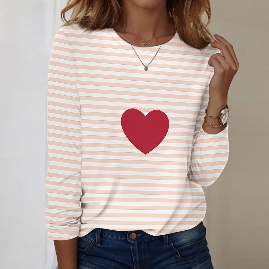 Lässiges Damen Langarmshirt mit Valentinstagsdruck und Rundhalsausschnitt