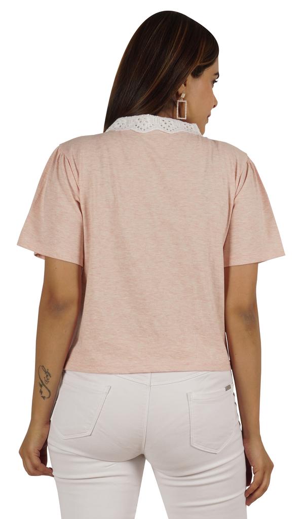 Moomaya Dámský top s krajkovým límečkem Petra Pana, hladký žerzejový krátký ležérní T-shirt