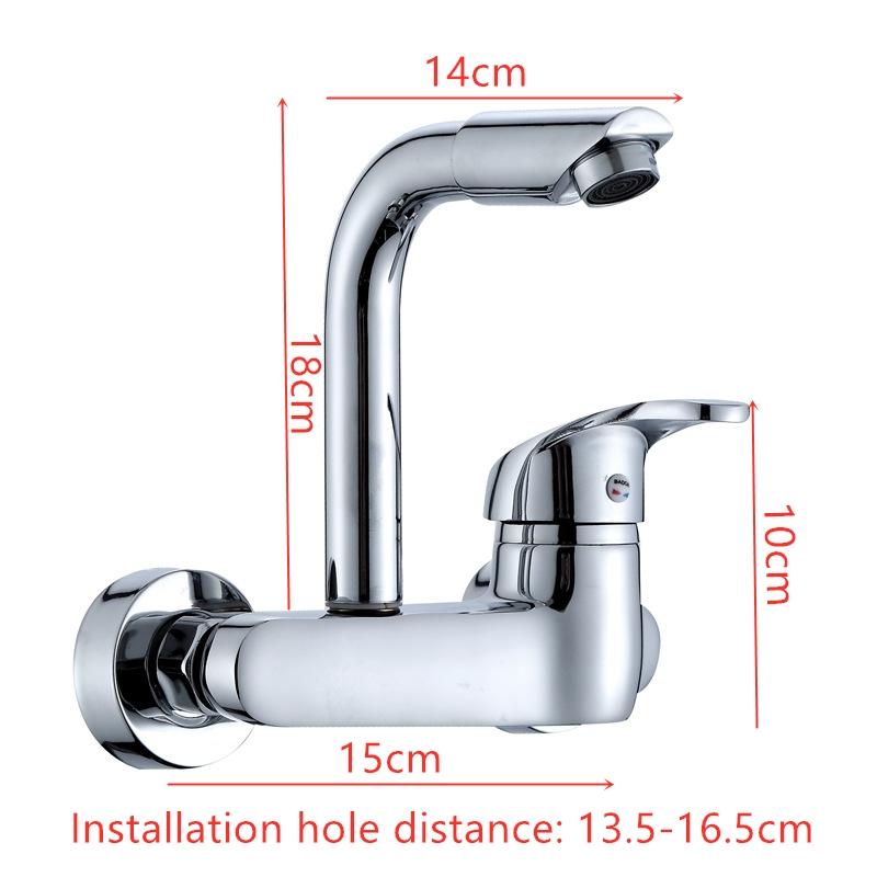 Wandmontierte Küchenarmatur Messing Chrom Zwei-Loch Heiß Kaltwasser Mischbatterie Schwenkbarer Auslauf Wischbeckenhahn
