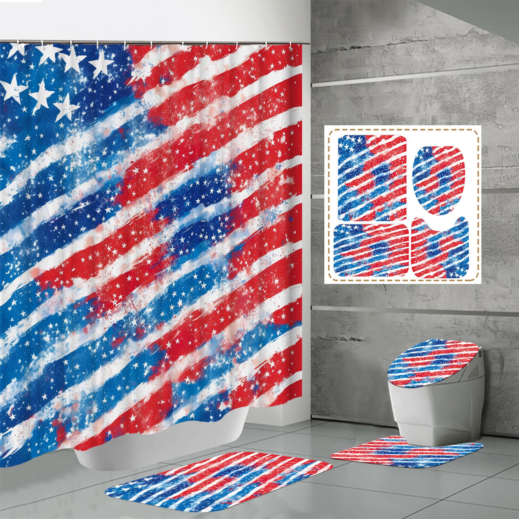 

4PCS Shower Curtain Sets With Shower Curtain And Rugs Toilet Lid Rug U Shape Mat And Bath Mat Bathroom Set With 12 Hooks One Size