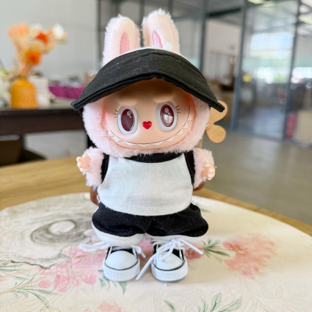 For 17cm Labubu Doll Clothes Fashion Clothes T-shirts Sun Hat Doll Clothes Color Match Shorts Dolls Accessories Cute Decoration Little Clothes