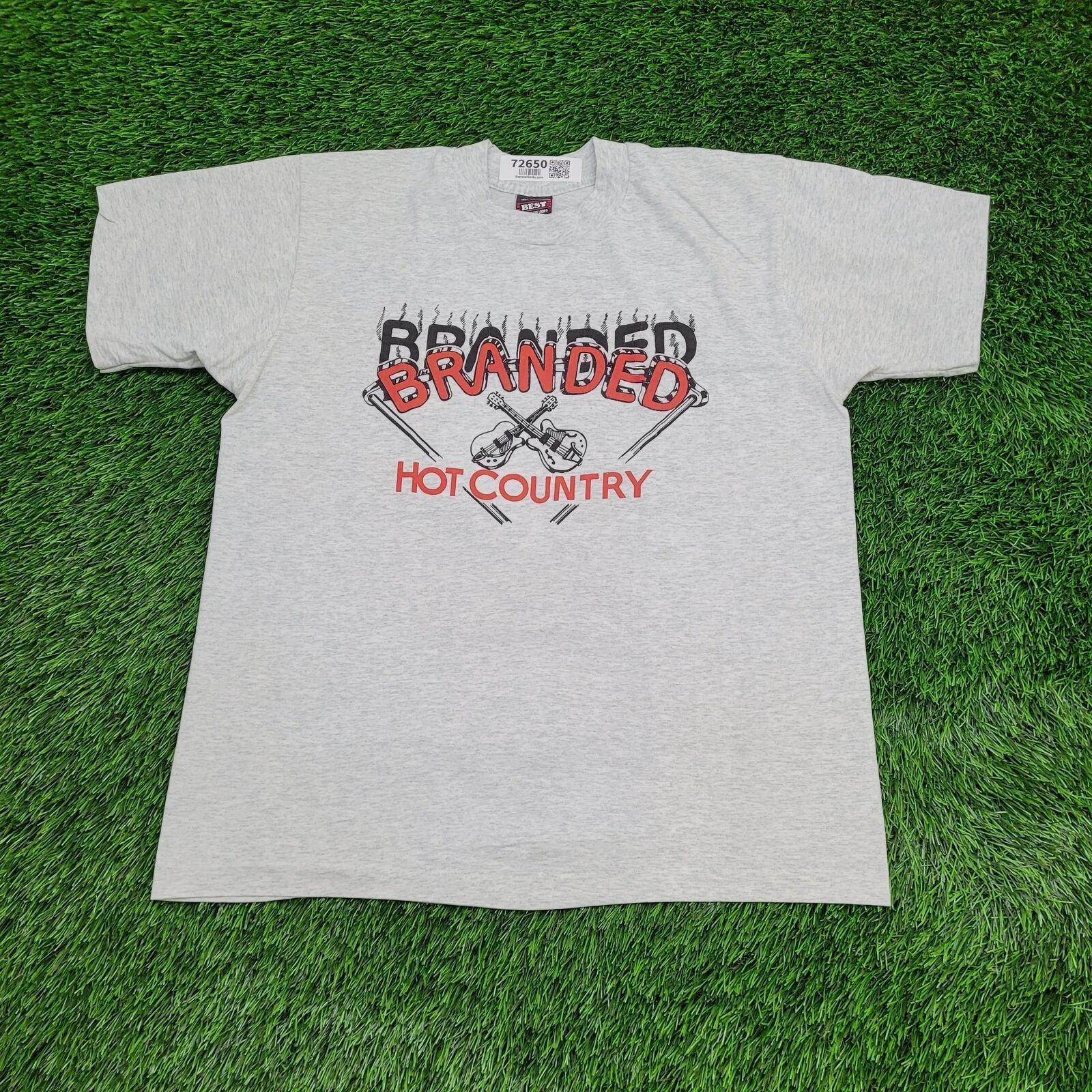 Vintage 90s Fruit-Of-The-Loom Guitar Shirt Large 21x25 Gray M