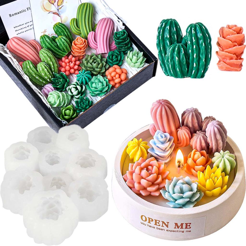 3D Succulent Kit Silicone Candle Mold DIY Cactus Lotus Rose Crafts Making Soap Plaster Resin Chocolate Baking Molds Home Decor