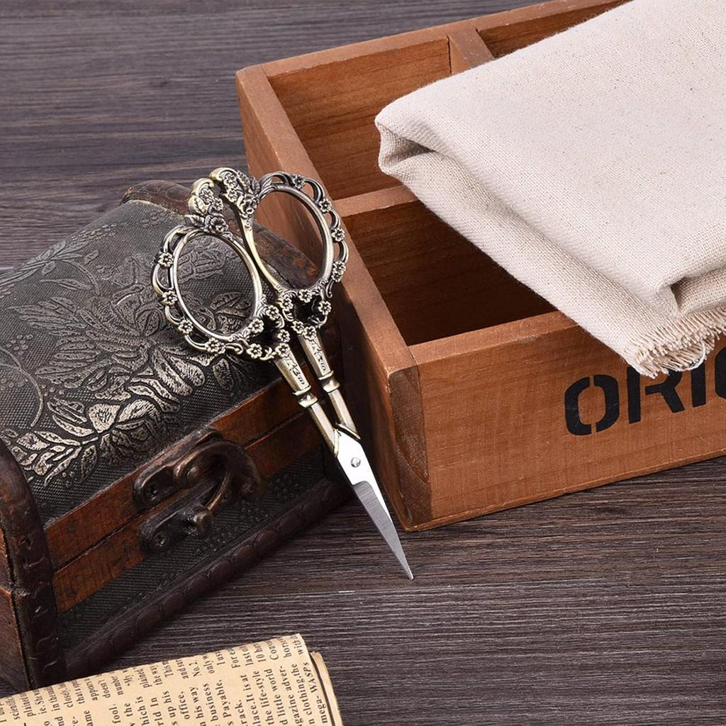 Vintage Flower Pattern Needlework Embroidery Stainless Steel Scissors for Crafting Sewing (Bronze)