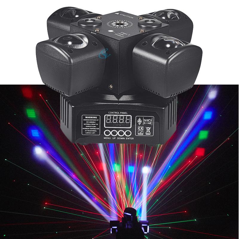 New DJ Lamps LED 48W Beam Stage Disco Party Bar Show Light Four Arms Moving Head Laser Light Remote Control