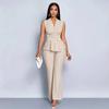 Spring and Summer Women's Two-piece Set of Elegant and Thin V-neck Sleeveless T-shirt and Wide-leg Pants Two-piece Set