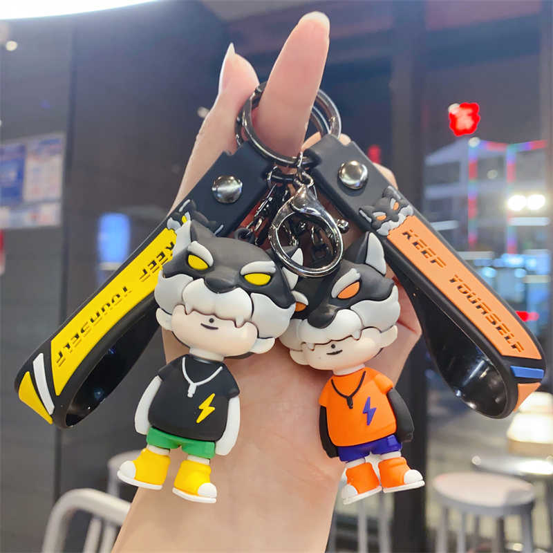 Cartoon Cool Wolf Juvenile Keychain Pendant Cute Couple Schoolbag Pendant Boys Car Key Chain Gift
