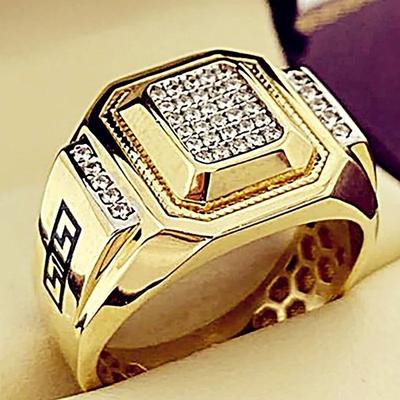 Classic Domineering Gold Color Men Ring Inlaid Zircon Stones Wedding Ring Punk Jewelry