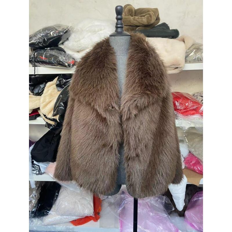 Women's Fashionable Luxury Fox Fur Jacket Fall Winter Long Sleeve Warm Suede Streetwear Casual Outerwear