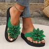 Women Floral Pattern Slippers All Seasons Easy To Put On And Take Off Vacation Style Fabric Upper EVA Sole and Insole