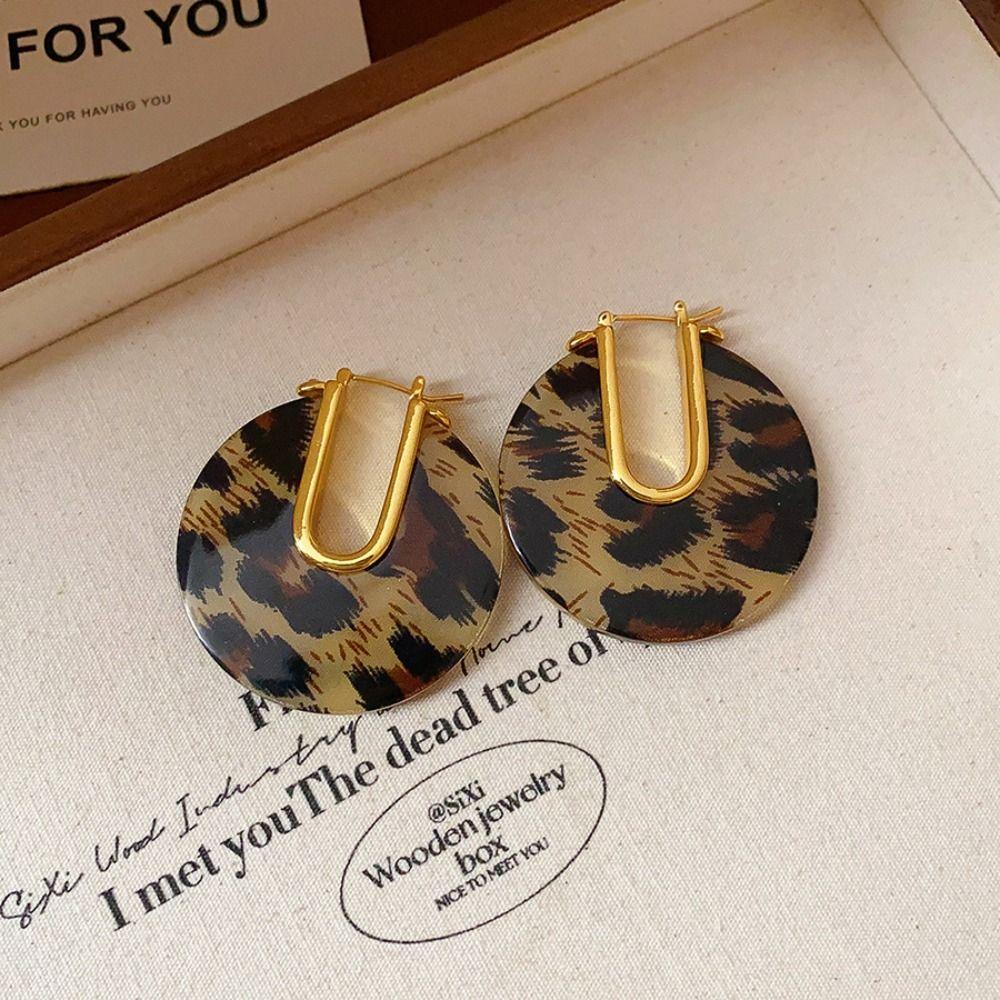 Acetic Acid Leopard Print Earrings Vintage C-shaped Earring Acetate Hoop Earrings  Girls