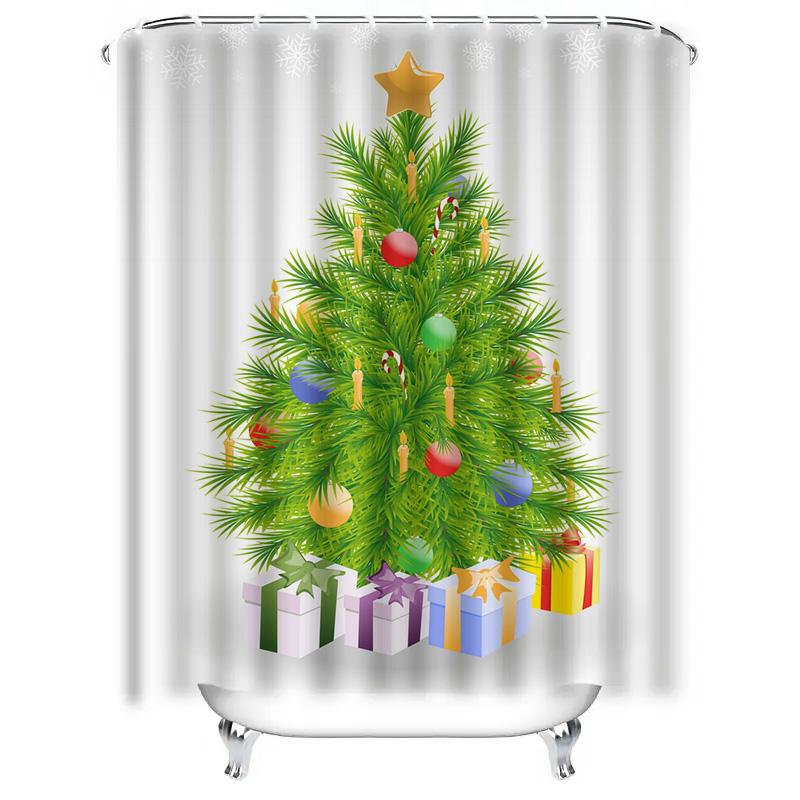 TU Chirstmas Shower Curtain Festive Holiday Decor Waterproof Bathroom Set Modern Farmhouse Xmas Pattern Fabric Backdrop