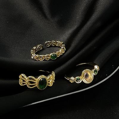 Light Luxury Emerald Filigree Gold Open Ring Hollow Advanced Simple Exquisite National Style Ring
