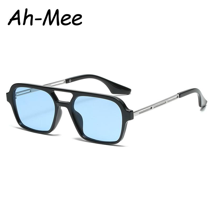 Fashion Square Sunglasses Women Men Punk Small Frame Yellow Retro Double Beam Metal Eyeglasses UV400 Protection