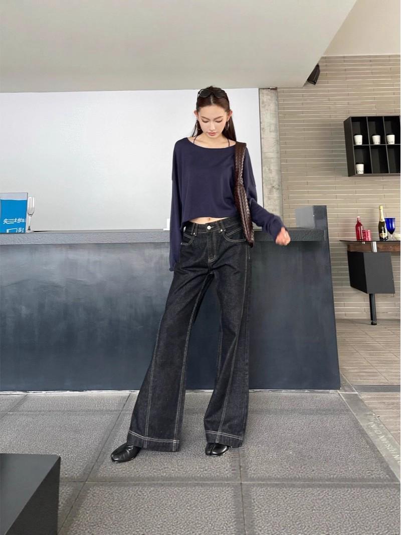 

Женские джинсы с высокой талией, в стиле ретро, с контрастной строчкой, широкие штанины L